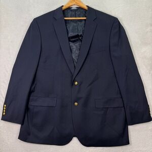 NEW Saddlebred Mens 50L Navy Blue Wool Blend Blazer Sport Coat Gold Buttons Flex